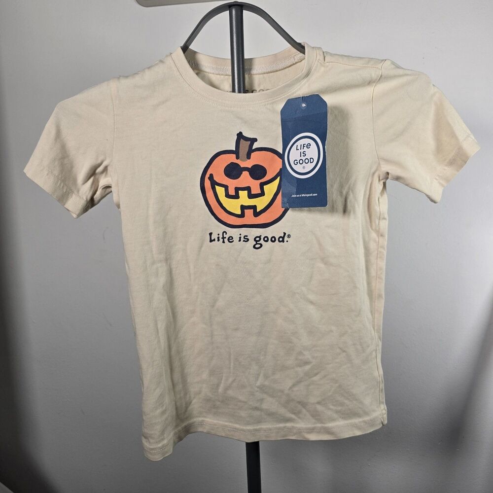 Kids Girls Boys Pumpkin Life Is Good Tee Shirt Size Small Fall Halloween NWT